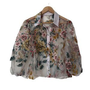 ❌️SOLD ❌️ River Island Sheer Puff Sleeve Floral Top